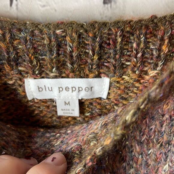 Blu Pepper Brown Woven Top Sweater Tank Top size Medium - Picture 4 of 5